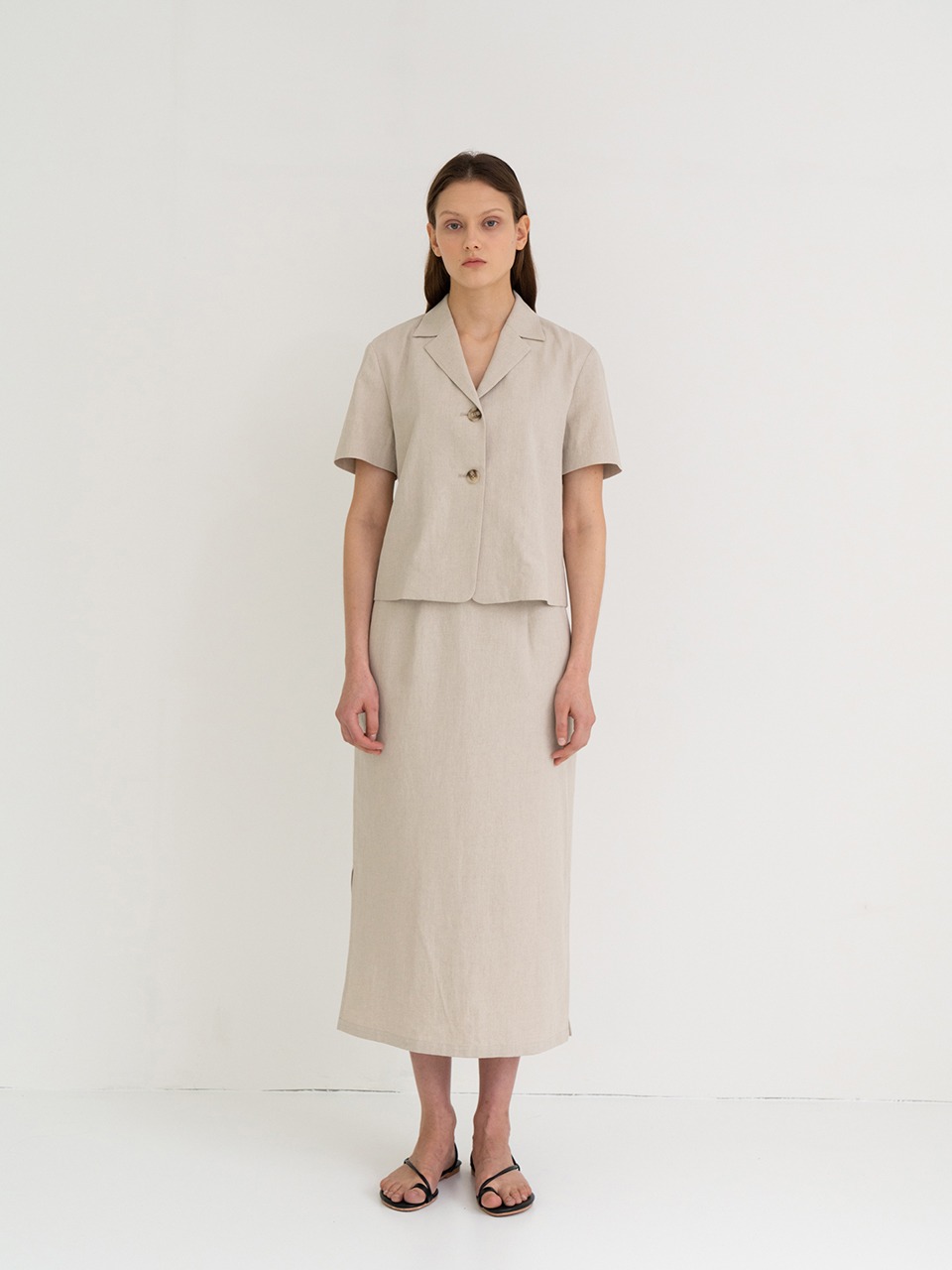 Linen wearable h-line skirt beige
